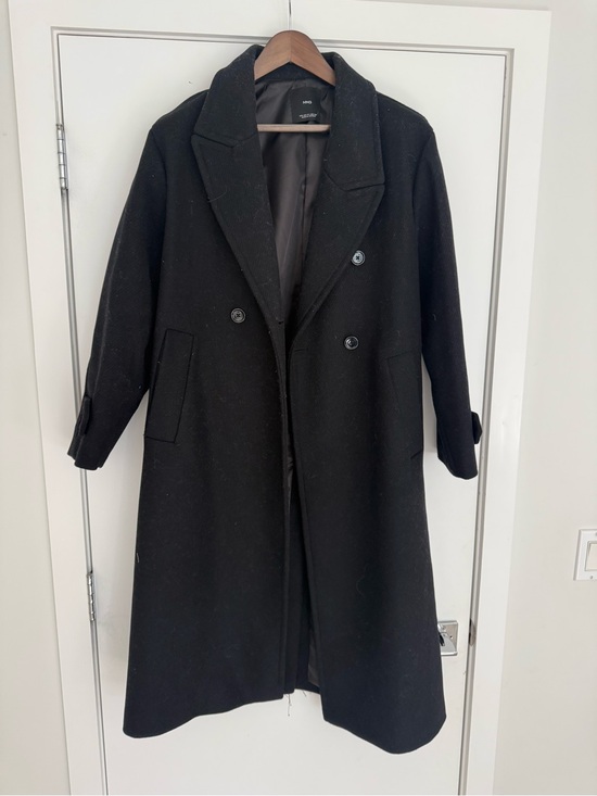 Mango Jackets & Blazers - Mango Black Double-Breasted Wool Trench Coat